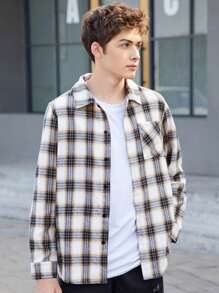 SHEIN 青少年男孩休閒舒適基本款格紋長袖襯衫 - 彩色 - 查看 1