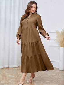 Mulvari Plus Size Women's Long Sleeves Ruffle Hem Dress Maxi Women Outfit Fall Cloth For Women - Brown - View 7