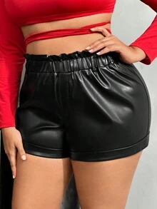 SHEIN SXY Women's Plus Size Paper Bag Waist Shorts - Black - View 3