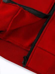 Manfinity EMRG Men's Loose Fit Hooded Jacket With Cross Print And Thermal Lined , Zipper Closure - Red - View 4