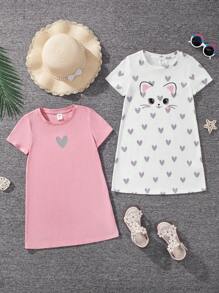 青少女休閒針織短袖裙套裝,適合運動和街頭穿搭,多款可選 - 彩色 - 查看 6