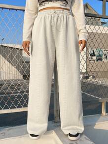 SHEIN EZwear Pantalones Deportivos De Talla Grande Con Cintura Ajustable Con Cordón - Albaricoque - Ver 3