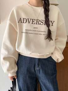 DAZY Loose Fit Sweatshirt With Slogan Print,Fall Clothes