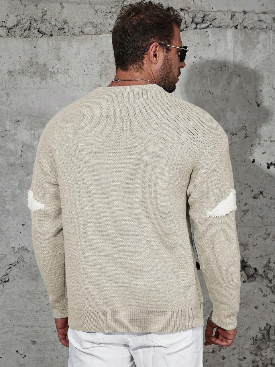 Men's Plus Size Cloud Pattern Printed Round Neck Pullover Sweater