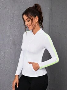 SHEIN Sports 女式前拉鍊連帽運動夾克 - 彩色 - 查看 6
