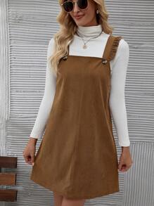 SHEIN Essnce Women's Pinafore Dress With Scallop Edge Detail - Yellow - View 5