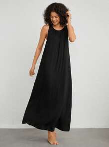 女士純色無袖背心薄肩家居服 - 黑色 - 查看 5