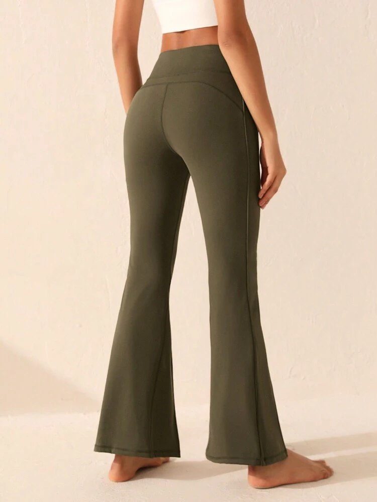 Women's Solid Color Split Hem Flare Leg Athletic Pants