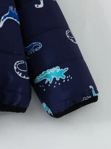 女嬰恐龍印花 3d 耳朵連帽襯墊外套 - 藏蓝色 - 查看 4