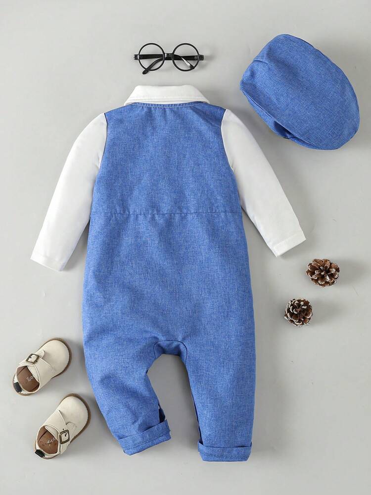 Infant Boys' Gentleman Style 2 In 1 Vest Bowtie Jumpsuit+ Hat Set