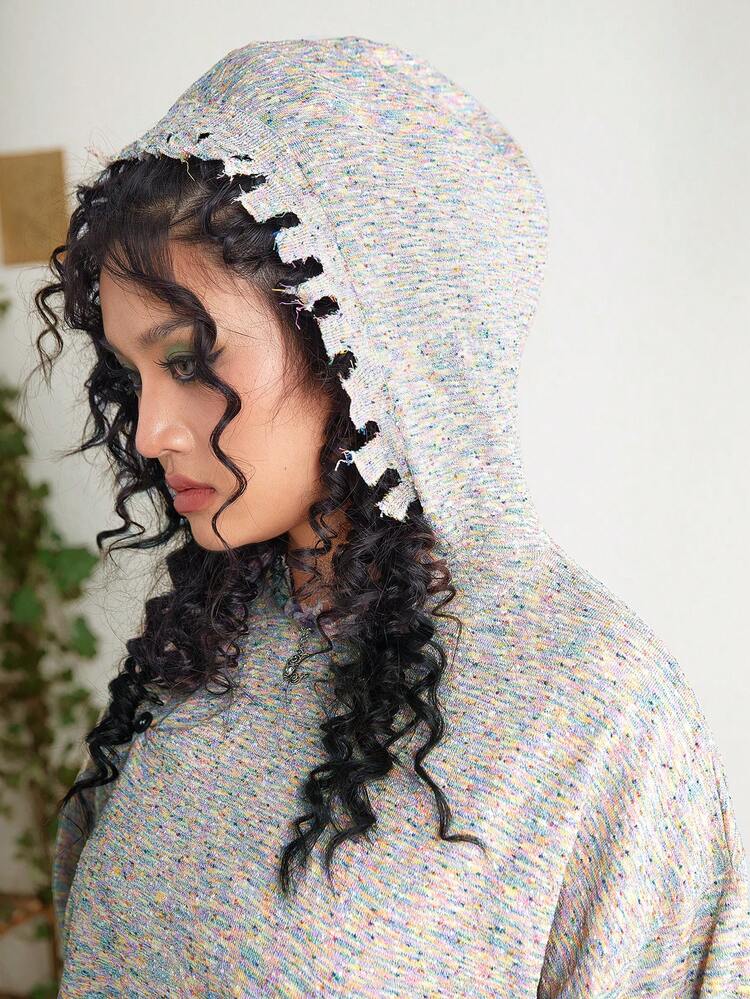 Plus Size Marble Knit Button Decorated Sweater