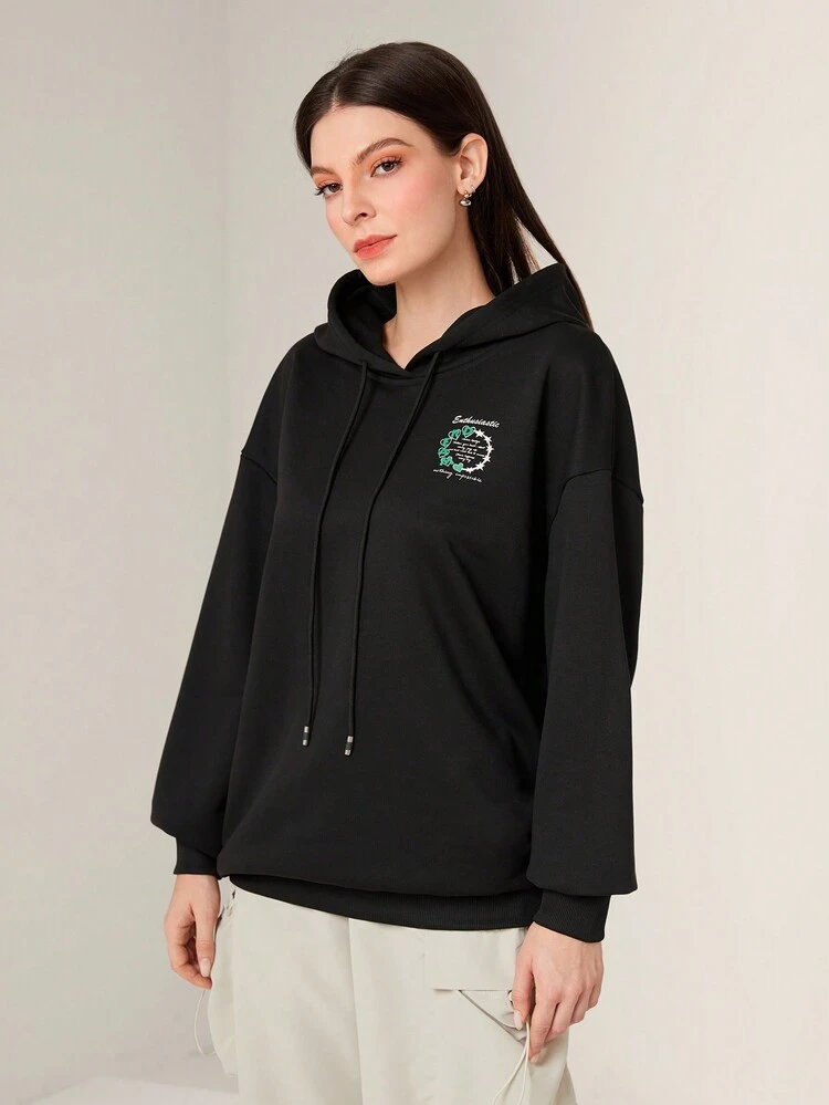 Women's Graphic Hooded Sweatshirt With Drawstrings
