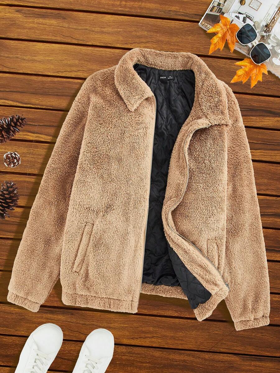 Manfinity VCAY 1 chiếc áo khoác mùa đông dài tay có khóa kéo cỡ lớn cho nam - Màu Khaki - Xem 1