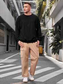 GENTILAND Loose Men's Plus Size Knitted Casual Round Neck Sweatshirt - Dark Grey - View 3