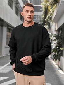 GENTILAND Loose Men's Plus Size Knitted Casual Round Neck Sweatshirt - Dark Grey - View 5