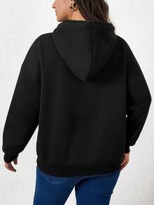 SHEIN LUNE Áo nỉ nữ cỡ lớn màu cà phê in chữ, có dây rút. - màu đen - Xem 2