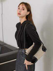 DAZY Long Sleeve Hooded Top - Black - View 2