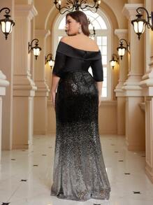 SHEIN Belle 女士加大码露肩渐变亮片晚礼服优雅正式舞会婚礼宾客礼服，适合毕业典礼、晚宴派对礼服 - 彩色 - 查看 4