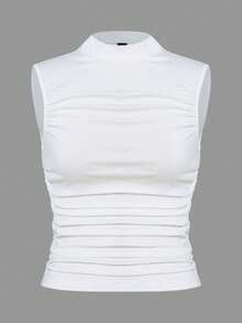 SHEIN Essnce Mock Neck Ruched Tank Top - White - View 2