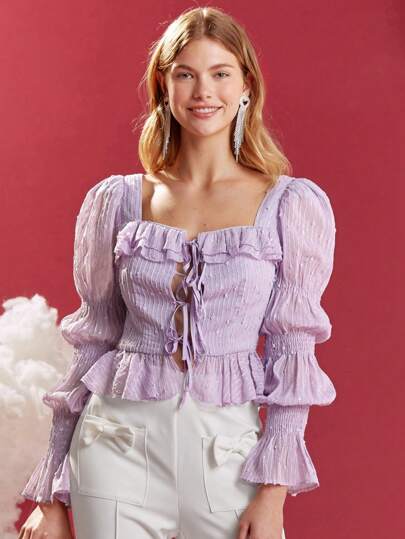 Enchnt Ruffle Hem Sleeve Shirt