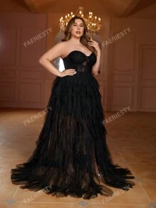 Faeriesty Faeriesty Plus Contrast Lace Split Thigh Mesh Tube Formal Dress