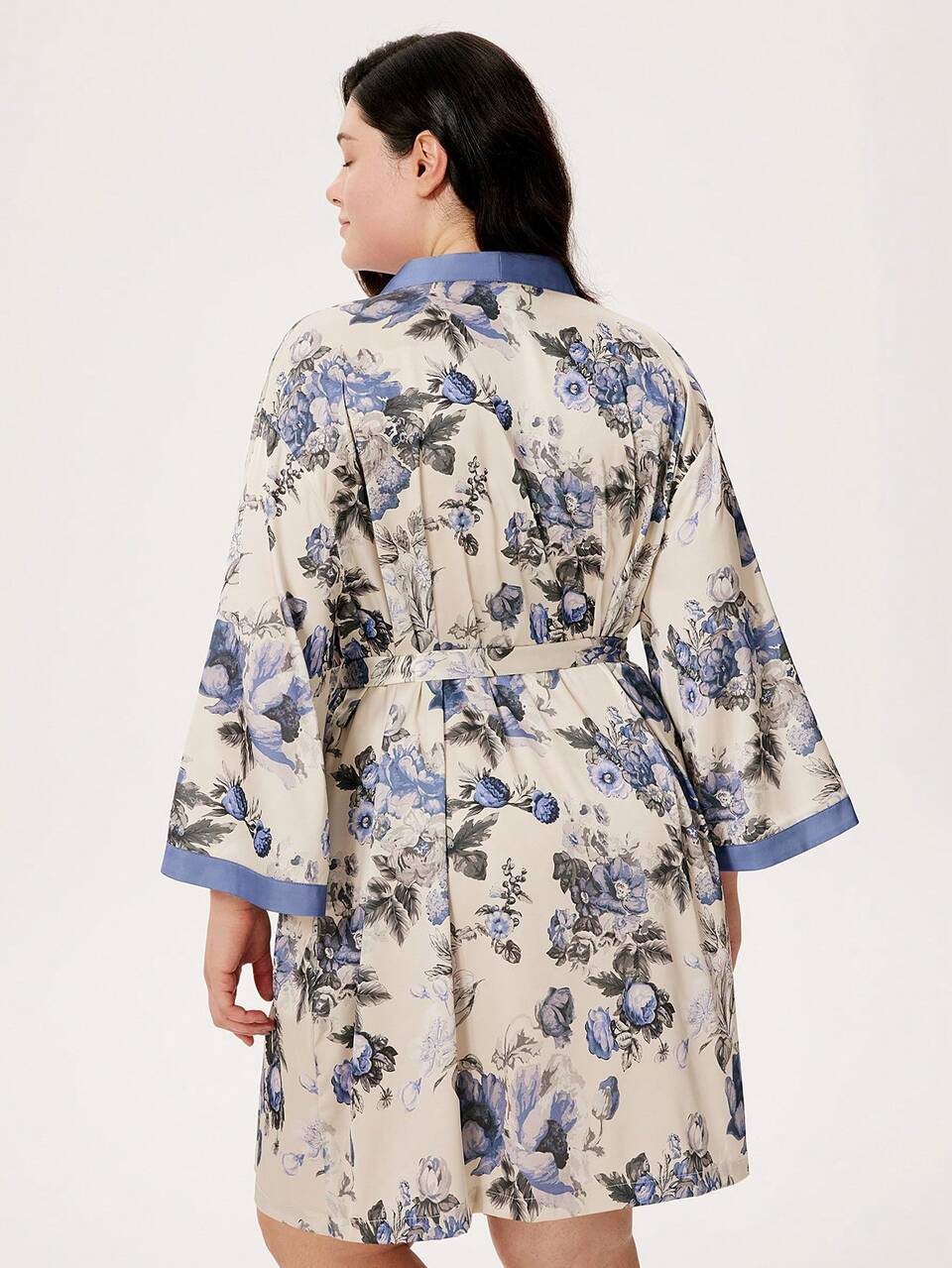 Women Plus Floral Satin Robe With Tie