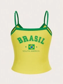 SHEIN EZwear 巴西队拼色女式吊带 - 黃色 - 查看 2