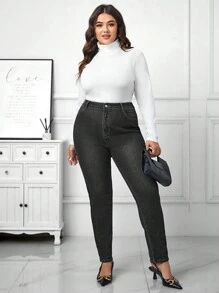 SHEIN Essnce Plus Size High Neck High Elasticity Bodysuit - أبيض - مشاهدة 5