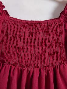 SHEIN 女童荷葉邊下擺背心裙 - 酒紅色 - 查看 4