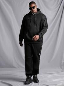 Manfinity Homme Nam Kích thước lớn In thư Áo nỉ có mũ Và Quần thể thao Bộ - màu đen - Xem 1