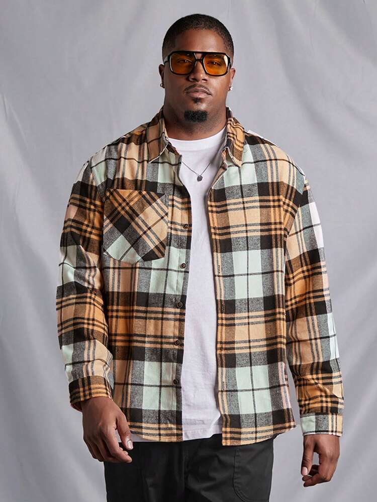 Men's Plus Size Plaid Long Sleeve Shirt