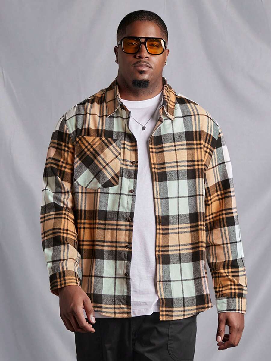 Manfinity Homme Chemise À Carreaux À Manches Longues Et Grande Taille Pour Homme - Multicolore - Voir 1