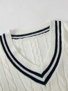 Men's Color Block Striped Sweater - White - View 3