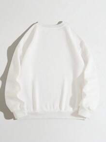 SHEIN EZwear 女款抓絨內裡連帽衫,帶有個性和標語印花 - 白色 - 查看 2