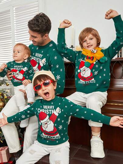 SHEIN Chico joven Jersey con patrón de Papá Noel de Navidad