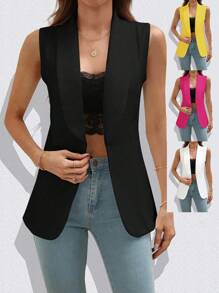EMERY ROSE Solid Shawl Collar Vest Blazer - Black - View 1