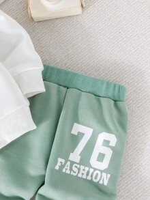 SHEIN Đứa bé trai Đồ họa Chữ cái Áo len & Quần nỉ - Nhiều màu - Xem 7