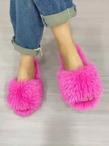 Women's Thick-Soled Cartoon Indoor Home Slippers With Long Plush, Non-Slip & Warm, Autumn And Winter,Halloween,Fluffy Slippers - Hot Pink - View 6