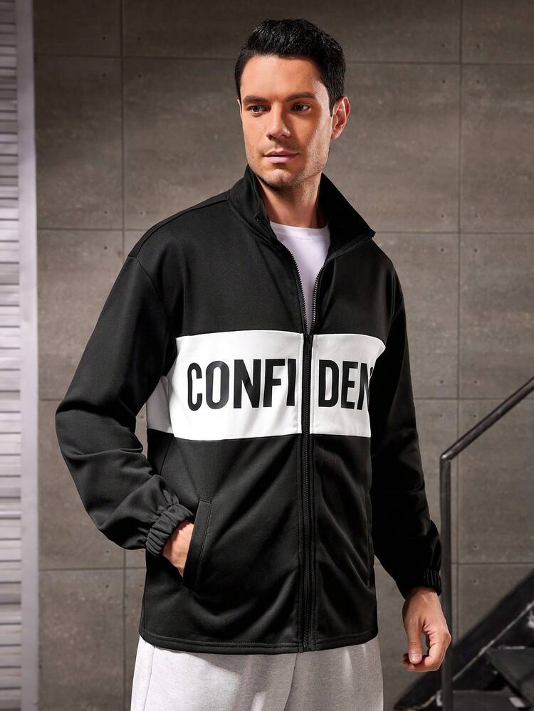 Men's Letter Print Sports Jacket Workout Tops Sports Jacket