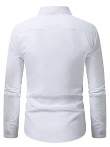 Manfinity Mode Men's Solid Color Long Sleeve Shirt, Fall - White - View 2