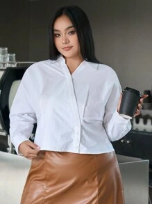 Dazy Plus 女士交叉前衣襬上下對稱的衣服,斜向衣領 - 白色 - 查看 11