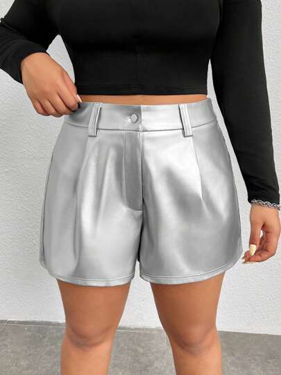 SHEIN ICON Plus Size Metallic-look Faux Leather Shorts