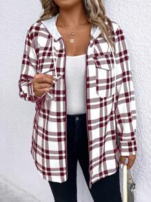 SHEIN LUNE 大尺碼女士格紋連帽夾克 - 彩色 - 查看 1