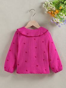 SHEIN Áo sơ mi cài nút cổ Peter Pan họa tiết hoa mùa xuân thu cho bé gái - Màu Hồng Tươi - Xem 2