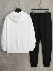 Manfinity LEGND Men's Color Block Hooded Sweatshirt And Sweatpants Set With Drawstring - White - View 2