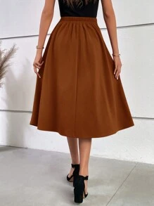 SHEIN MOD Women's Double-Breasted Skirt - Rust Brown - View 2