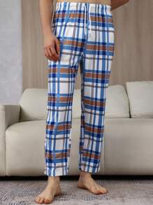 Men's Plaid Drawstring Waist Home Wear Bottoms - Multicolor - View 5