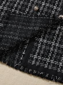 Cô gái Kẻ sọc Đầm Và Màu thuần Áo 2 Miếng Quần áo Bộ - màu đen - Xem 7