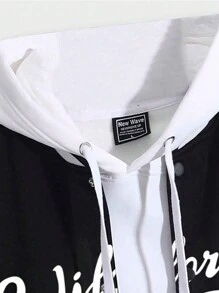 ROMWE MEN Prep 男士字母圖形兩色調校隊夾克,無帽設計 - 黑與白 - 查看 4