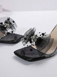 Của phụ nữ Mùa hè Giày dép Đen Lưới Loại bướm Pha lê Dép đi trong nhà , Mới Trong suốt Sành điệu Pha lê Giày cao gót , Lý tưởng Cho mùa hè Đầm Phù hợp - màu đen - Xem 6